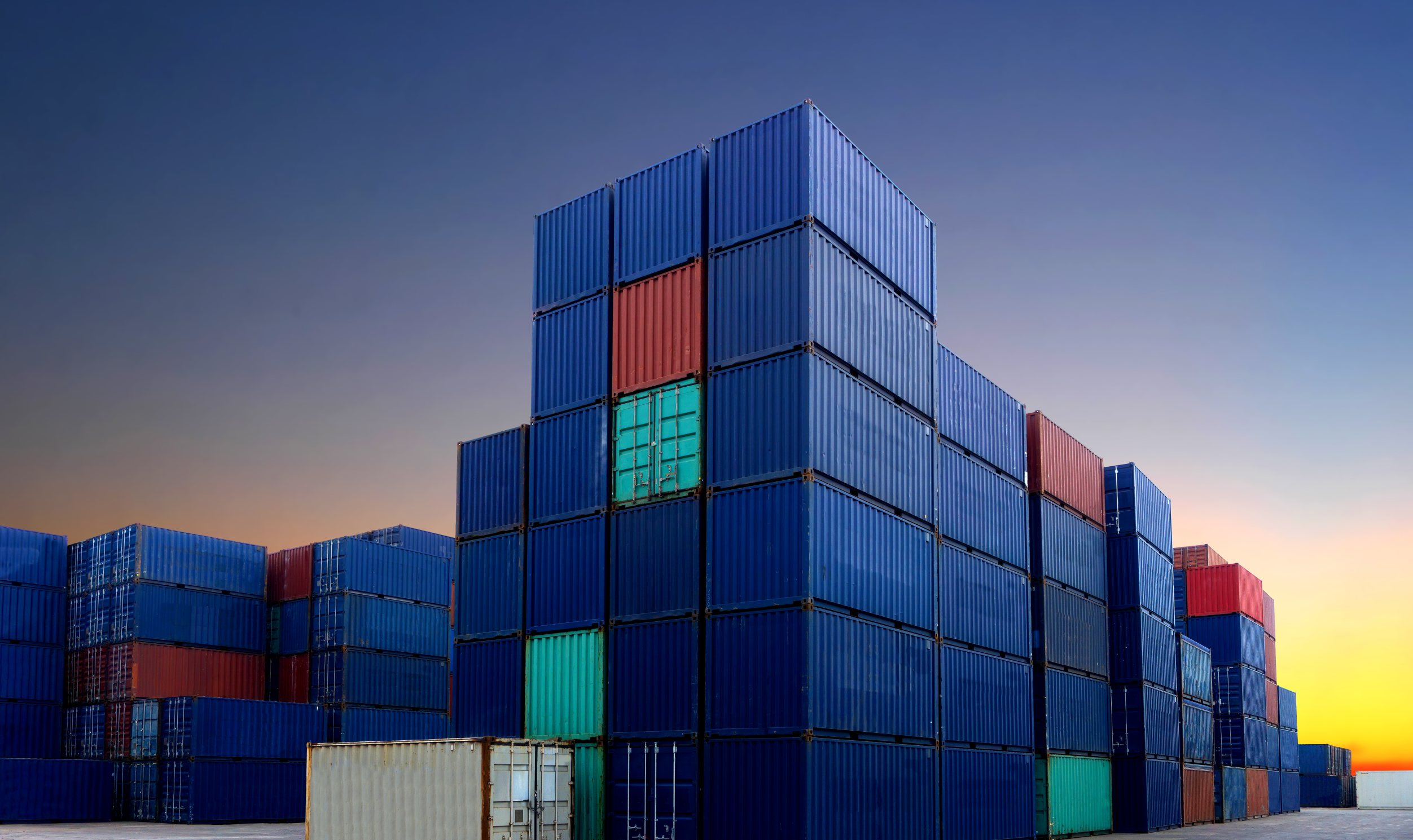 Atlas shipping. Stack of Blue Containers Box, Cargo freight ship for Import Export 3d. Container Yard. ASC Container Yard. Export.